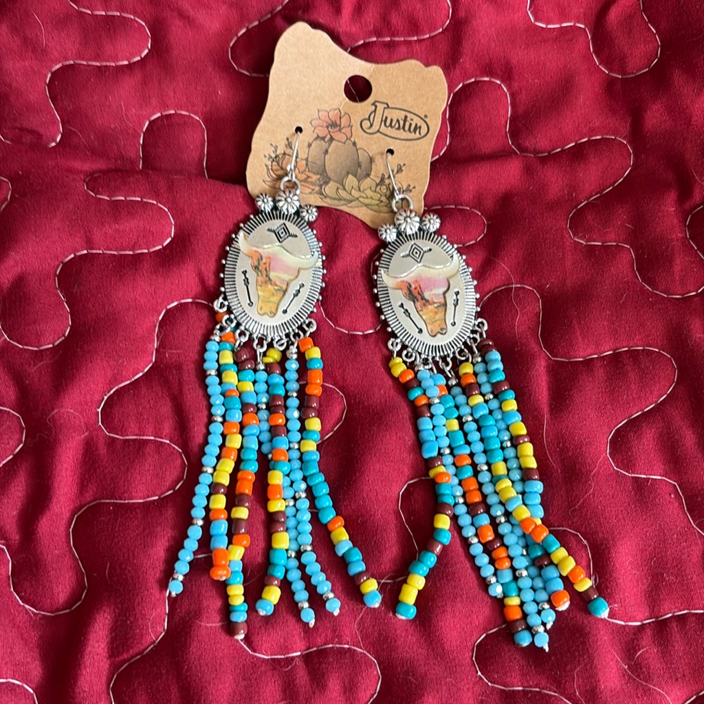 Justin Earrings, Silver & Beaded, Nwt